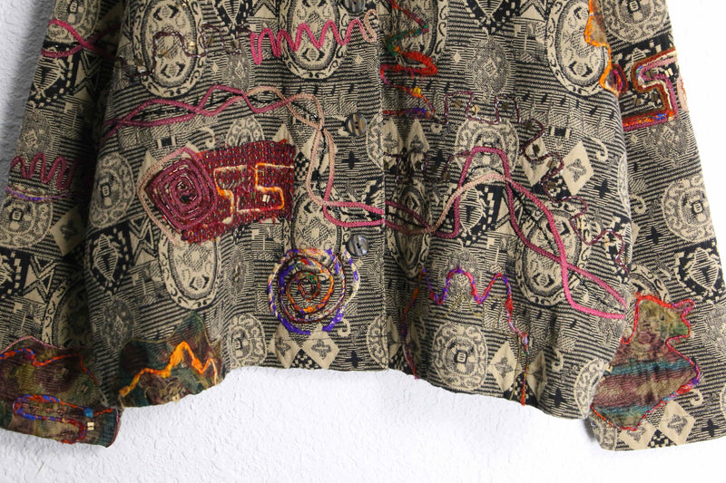 beige color ethnic bijou design gobelin jacket