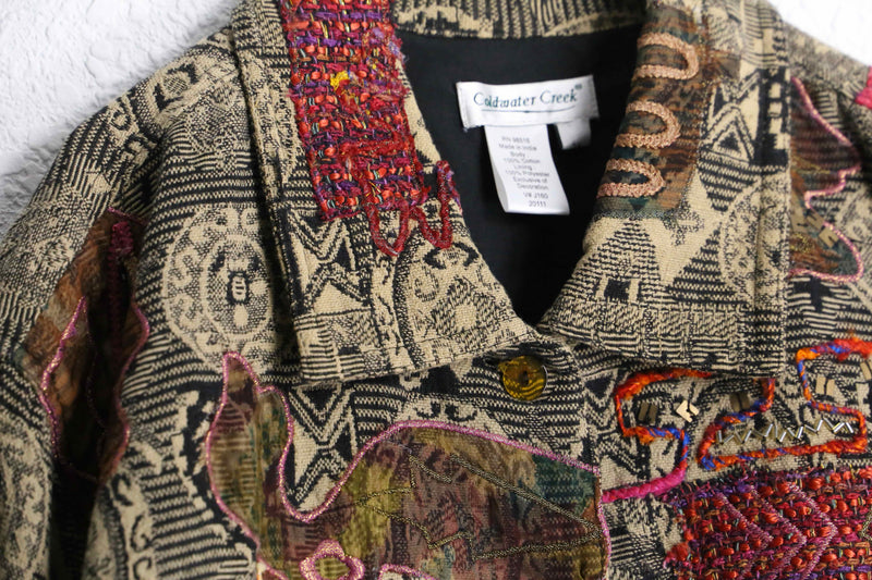 beige color ethnic bijou design gobelin jacket