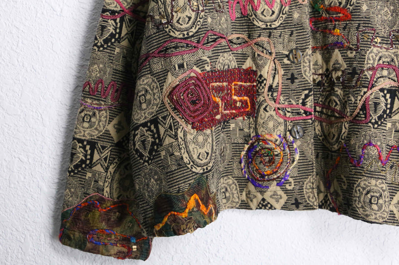 beige color ethnic bijou design gobelin jacket