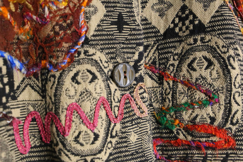 beige color ethnic bijou design gobelin jacket