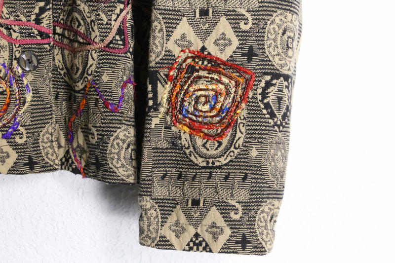 beige color ethnic bijou design gobelin jacket