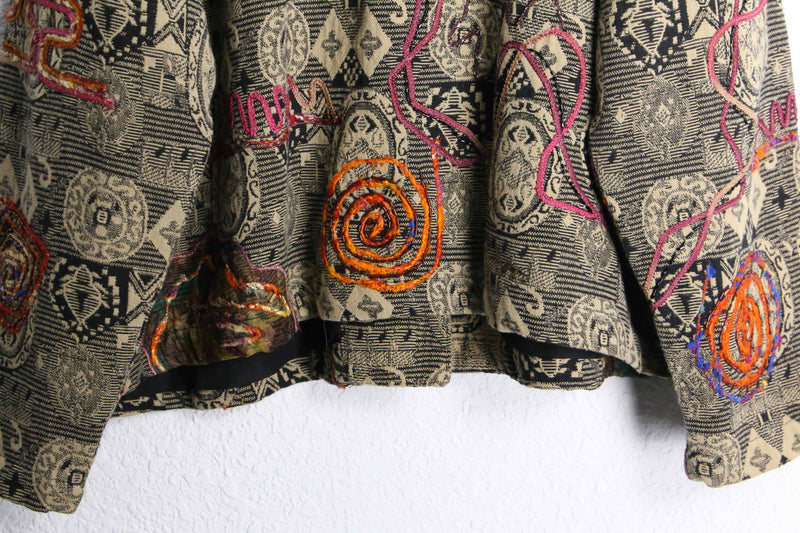 beige color ethnic bijou design gobelin jacket