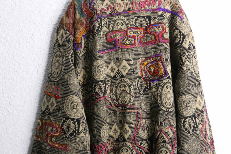 beige color ethnic bijou design gobelin jacket