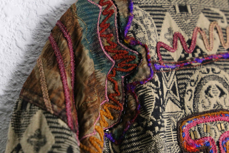beige color ethnic bijou design gobelin jacket