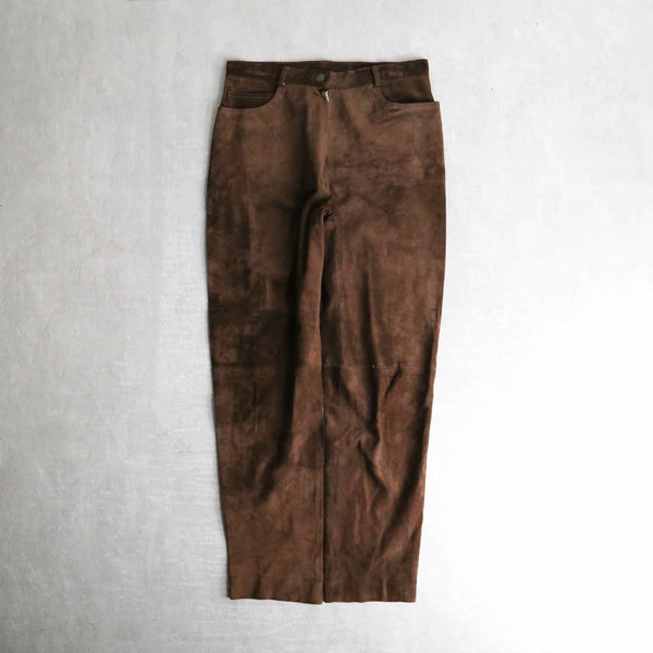 brown leather suède tapered pants