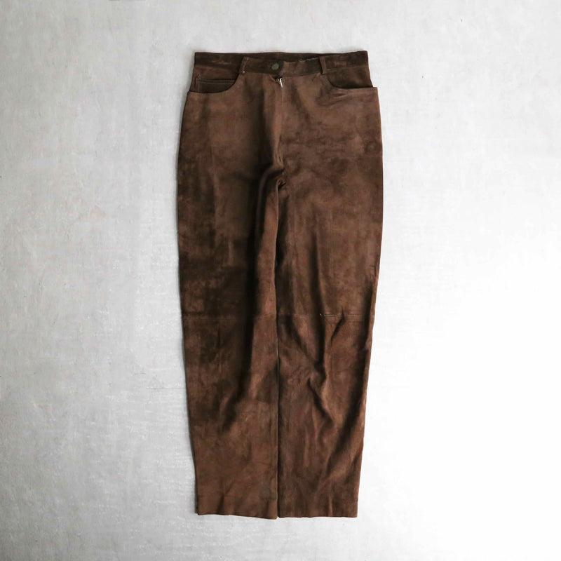 brown leather suède tapered pants