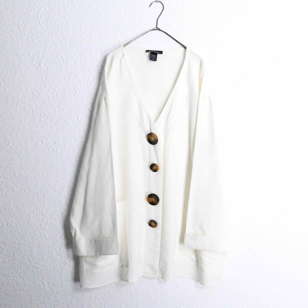 white color linen×rayon no collar wide jacket