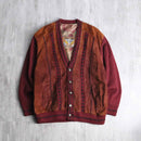 dark red color suede switch knit cardigan