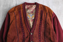 dark red color suede switch knit cardigan
