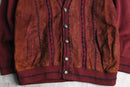 dark red color suede switch knit cardigan