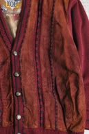 dark red color suede switch knit cardigan