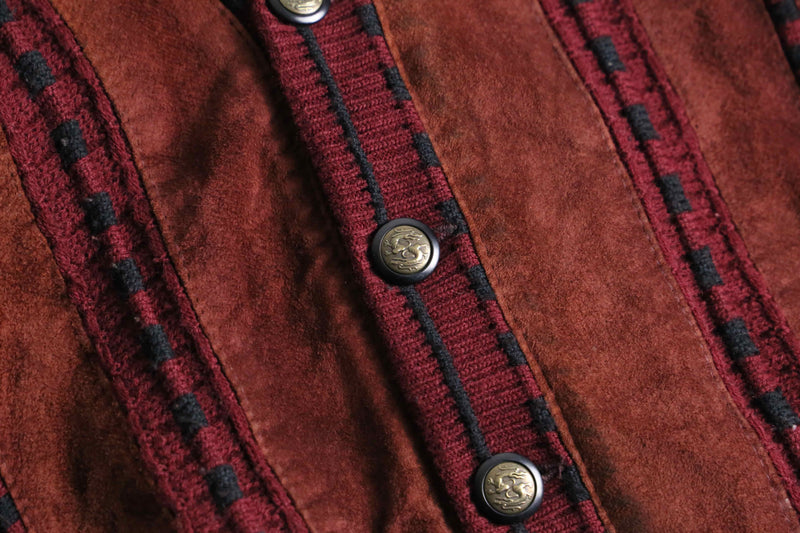 dark red color suede switch knit cardigan