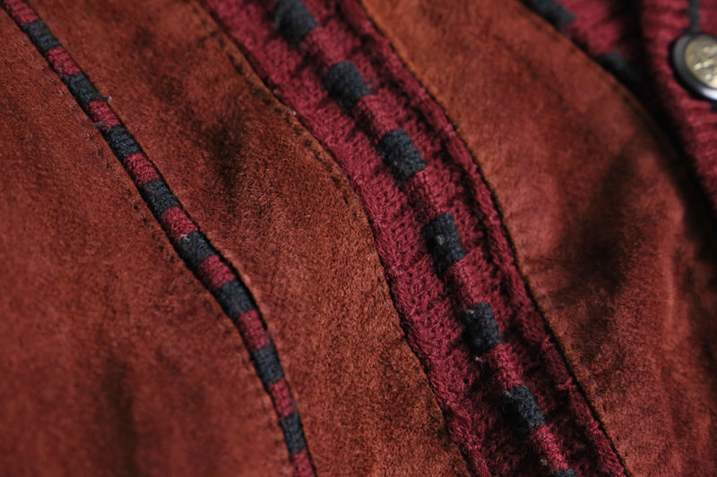 dark red color suede switch knit cardigan