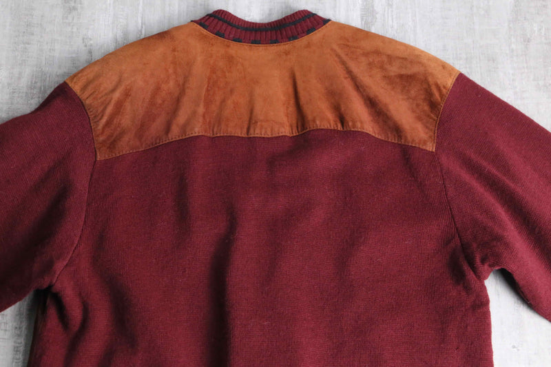 dark red color suede switch knit cardigan
