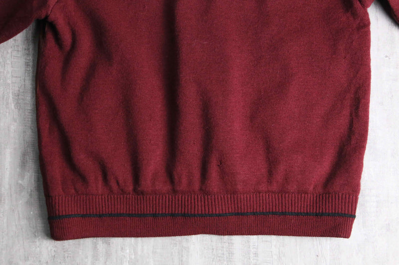 dark red color suede switch knit cardigan