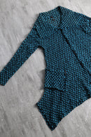 teal dot pattern asymmetric sheer jacket