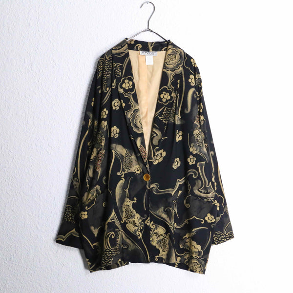 black base gold botanical design easy tailored jacket