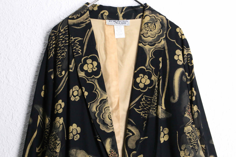 black base gold botanical design easy tailored jacket