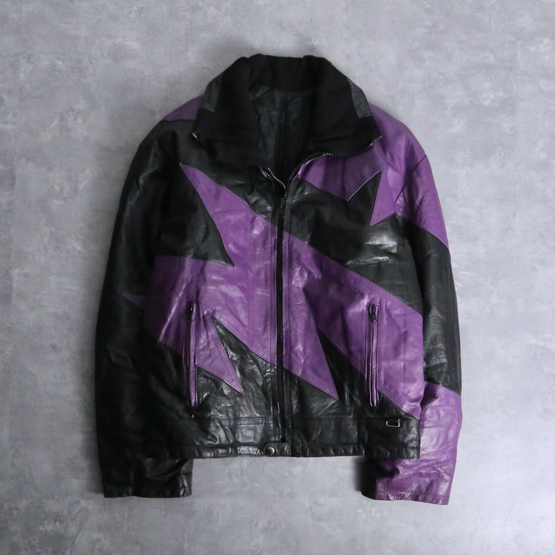 purple black bi-color leather jacket