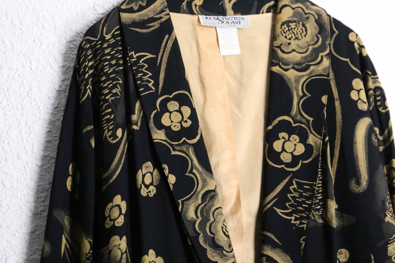 black base gold botanical design easy tailored jacket