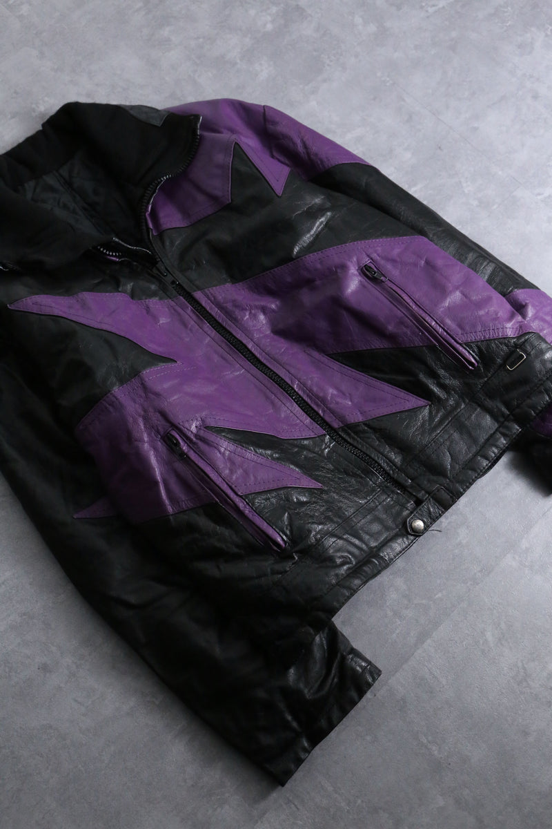 purple black bi-color leather jacket