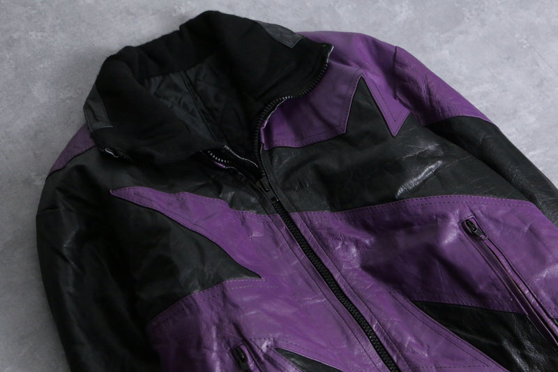 purple black bi-color leather jacket