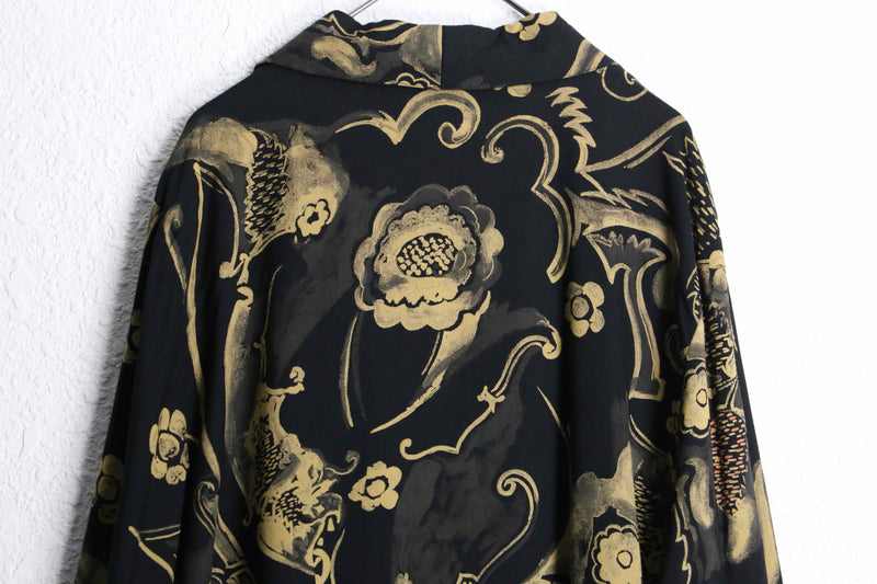 black base gold botanical design easy tailored jacket