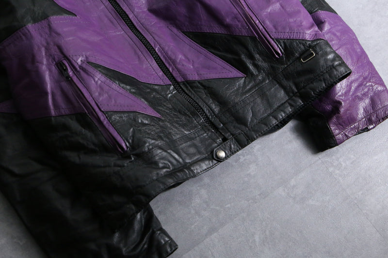 purple black bi-color leather jacket