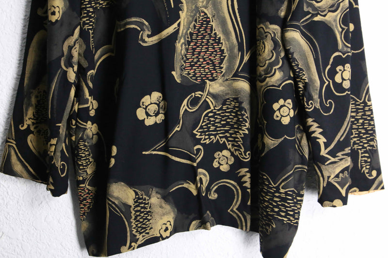 black base gold botanical design easy tailored jacket