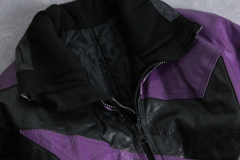 purple black bi-color leather jacket