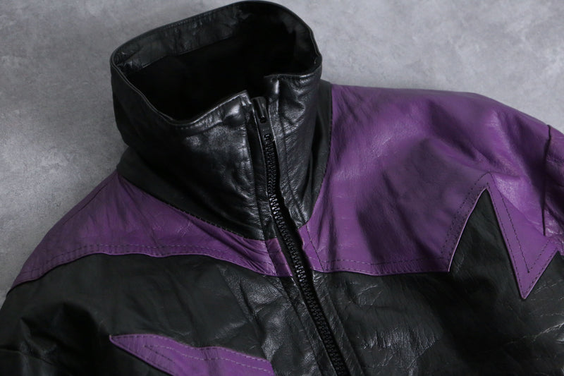 purple black bi-color leather jacket