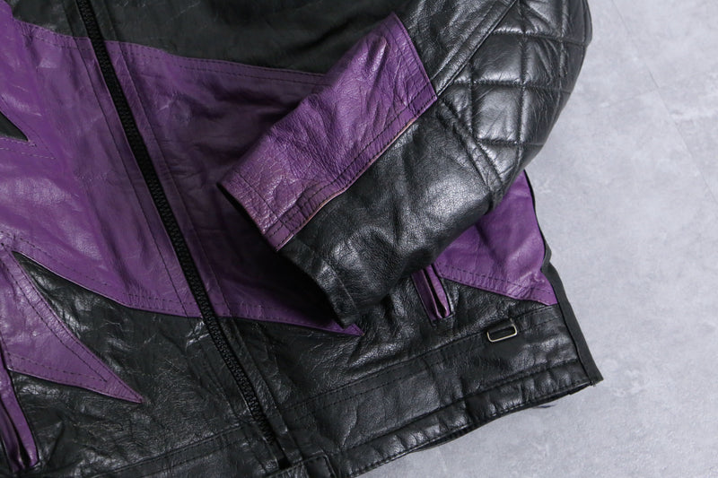 purple black bi-color leather jacket