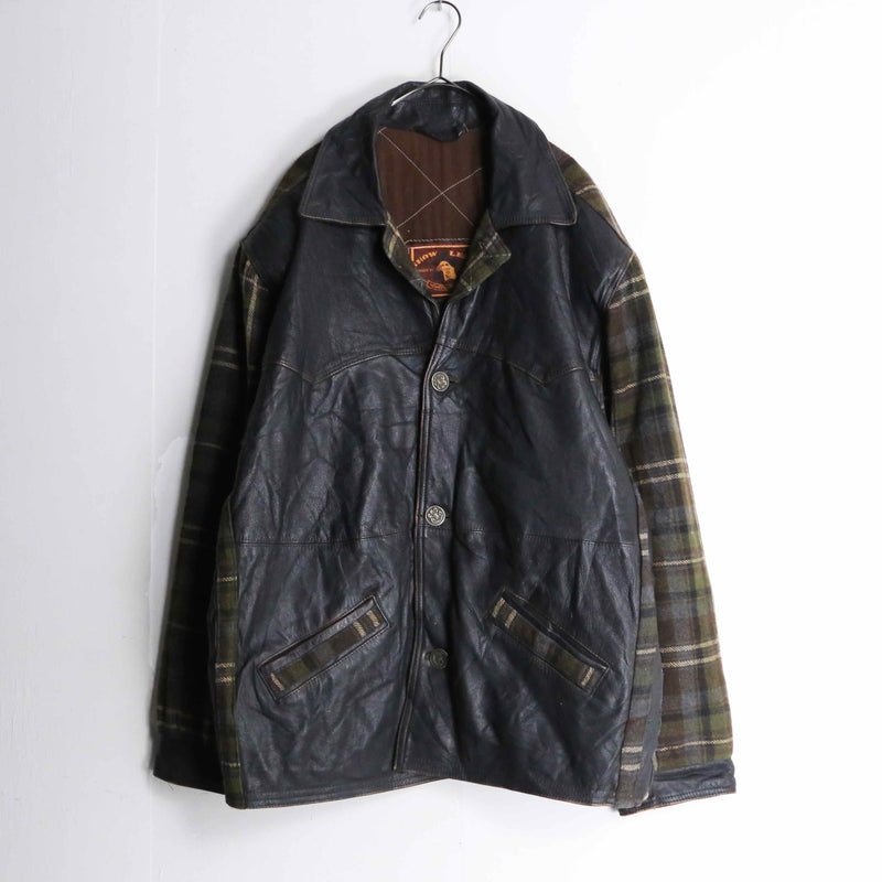 leather switch design check pattern wool jacket