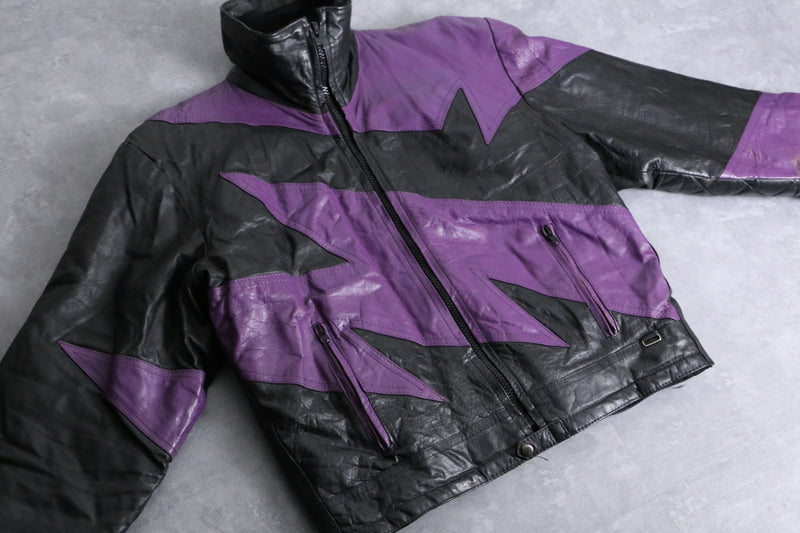 purple black bi-color leather jacket