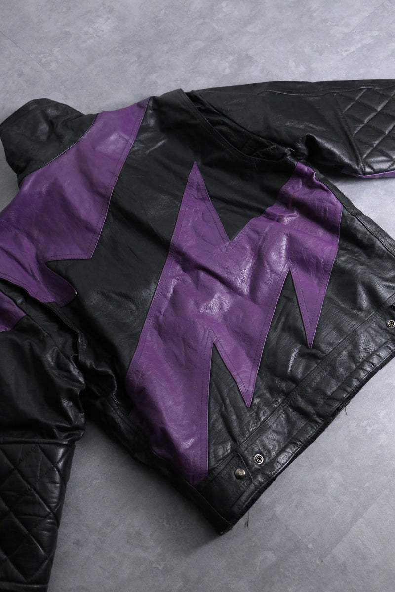 purple black bi-color leather jacket