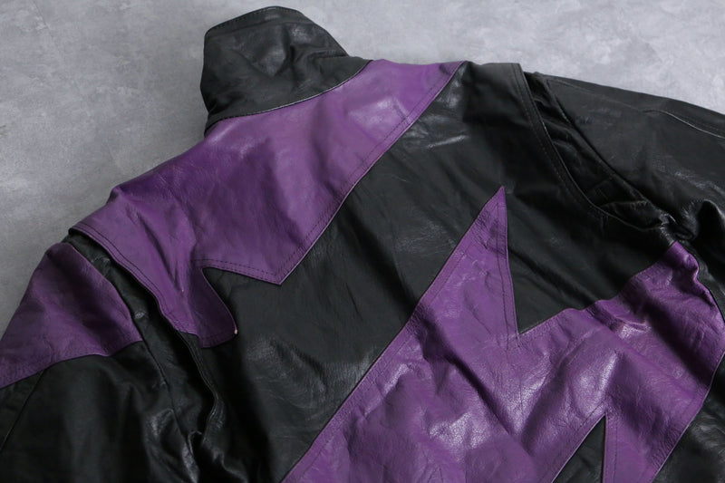 purple black bi-color leather jacket