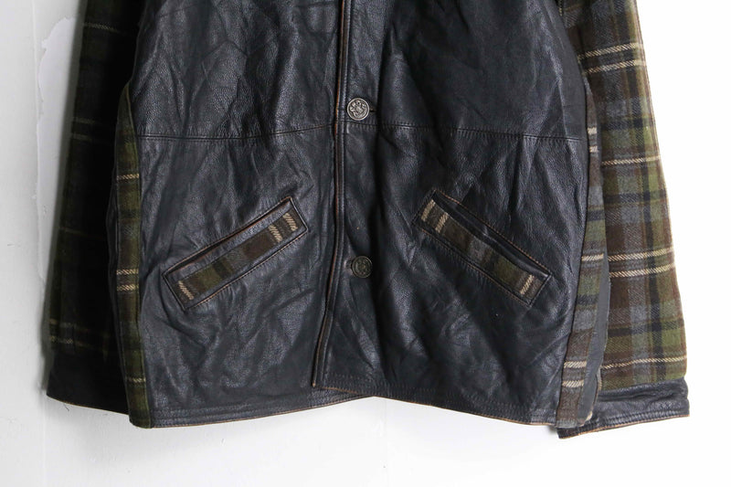 leather switch design check pattern wool jacket