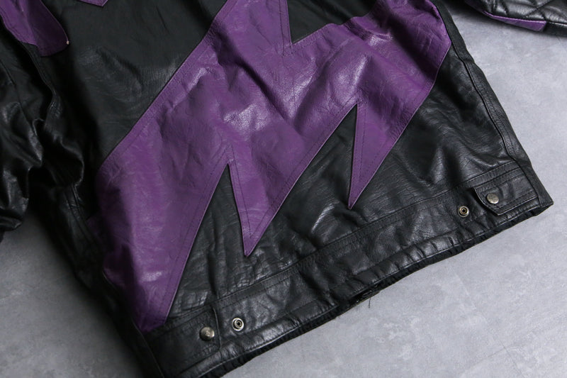 purple black bi-color leather jacket