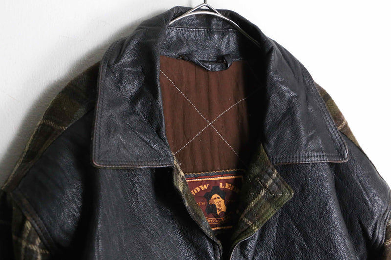 leather switch design check pattern wool jacket