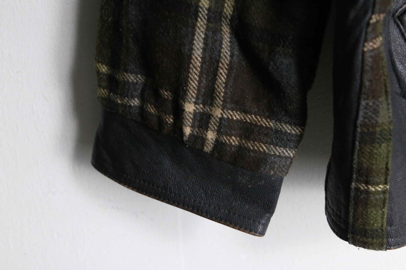 leather switch design check pattern wool jacket