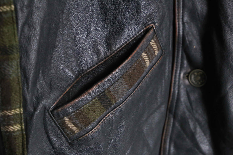 leather switch design check pattern wool jacket