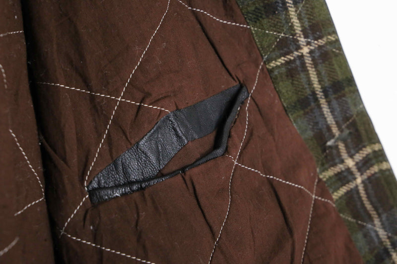 leather switch design check pattern wool jacket