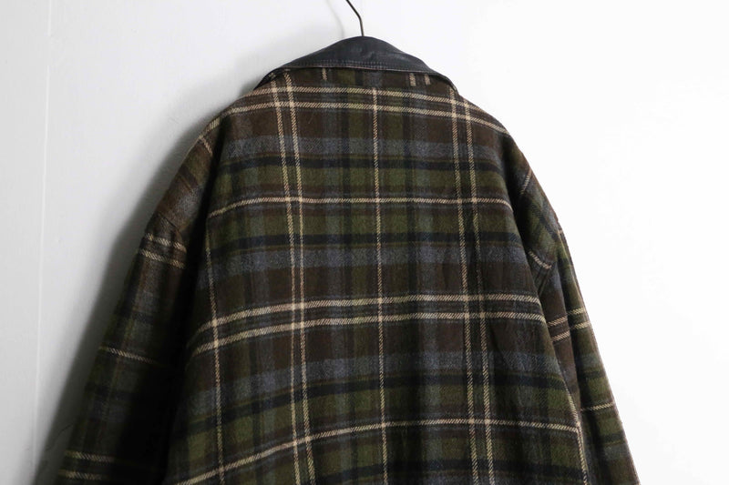 leather switch design check pattern wool jacket