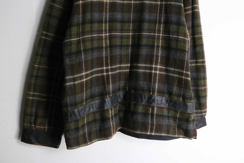 leather switch design check pattern wool jacket