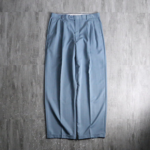 1990s 2tuck poly wide trousers "smoky blue"