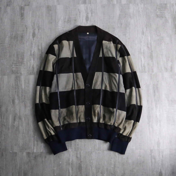 1980-90s leather piping suede leather cardigan
