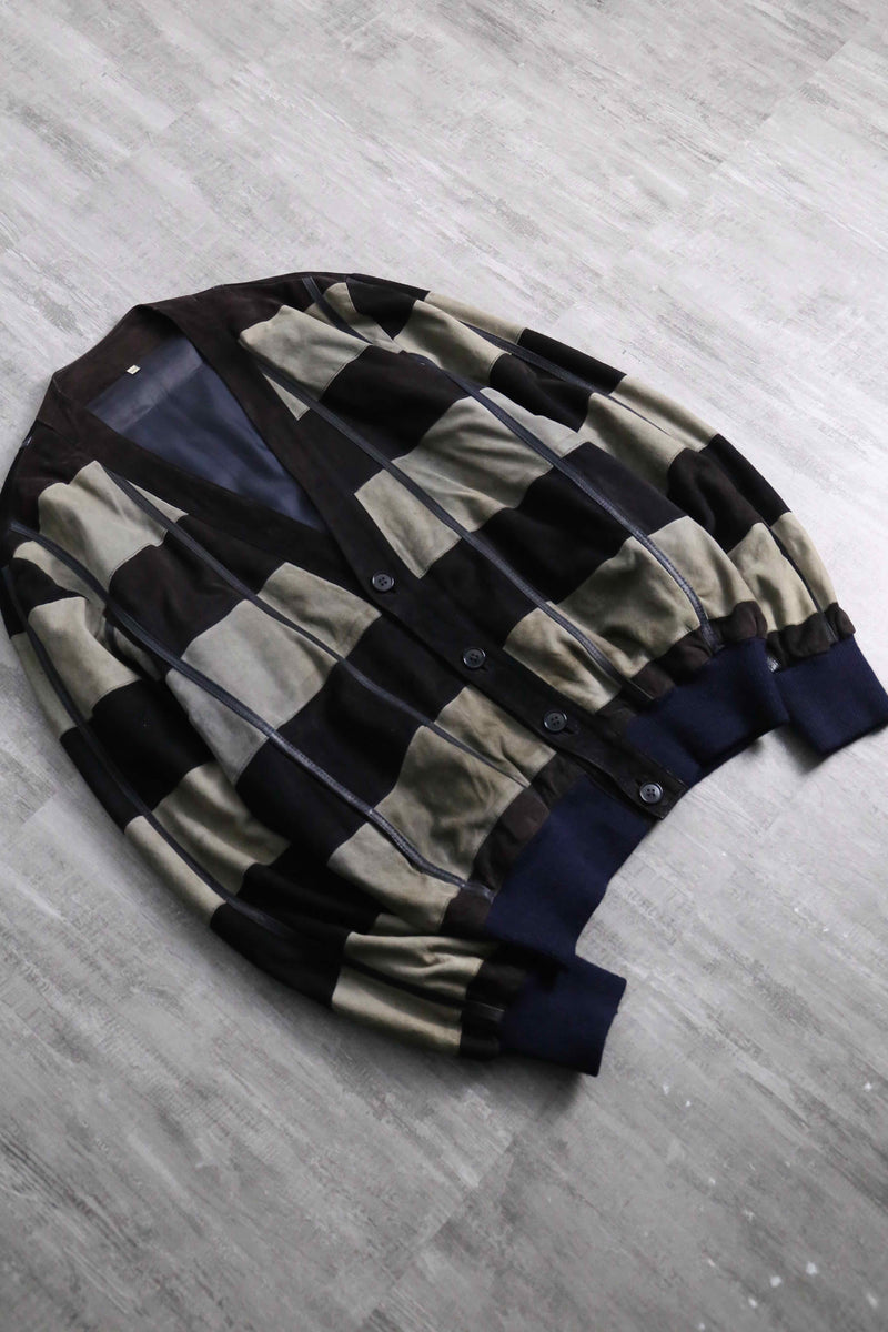 1980-90s leather piping suede leather cardigan