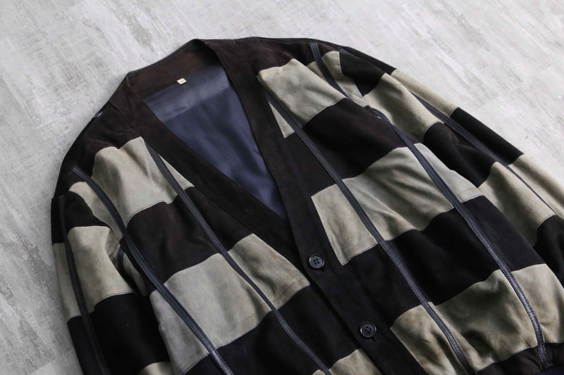 1980-90s leather piping suede leather cardigan