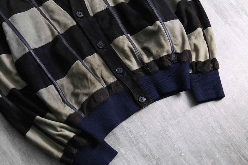 1980-90s leather piping suede leather cardigan
