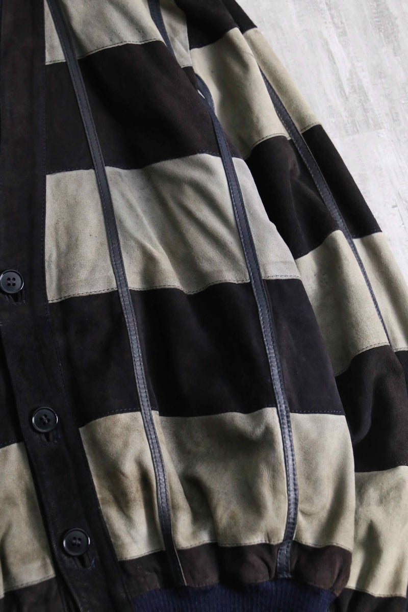 1980-90s leather piping suede leather cardigan